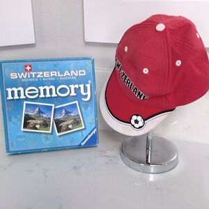 Vintage Switzerland memory game and kids cap bundle